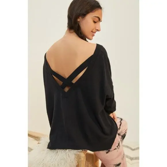Daily Practice Anthropologie Black Dreamer Cross-Back Pullover Size Small - Picture 2 of 6